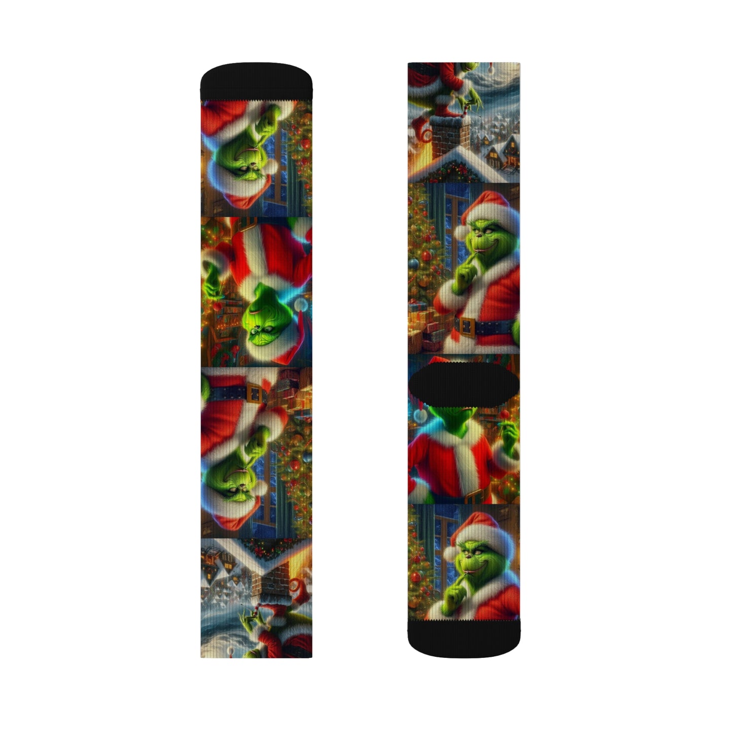 Grinch Christmas Sublimation Socks - Funny Holiday Crew Socks - Santa Grinch Gift - Vibrant Print Xmas Stocking Stuffer, Sublimated Socks,