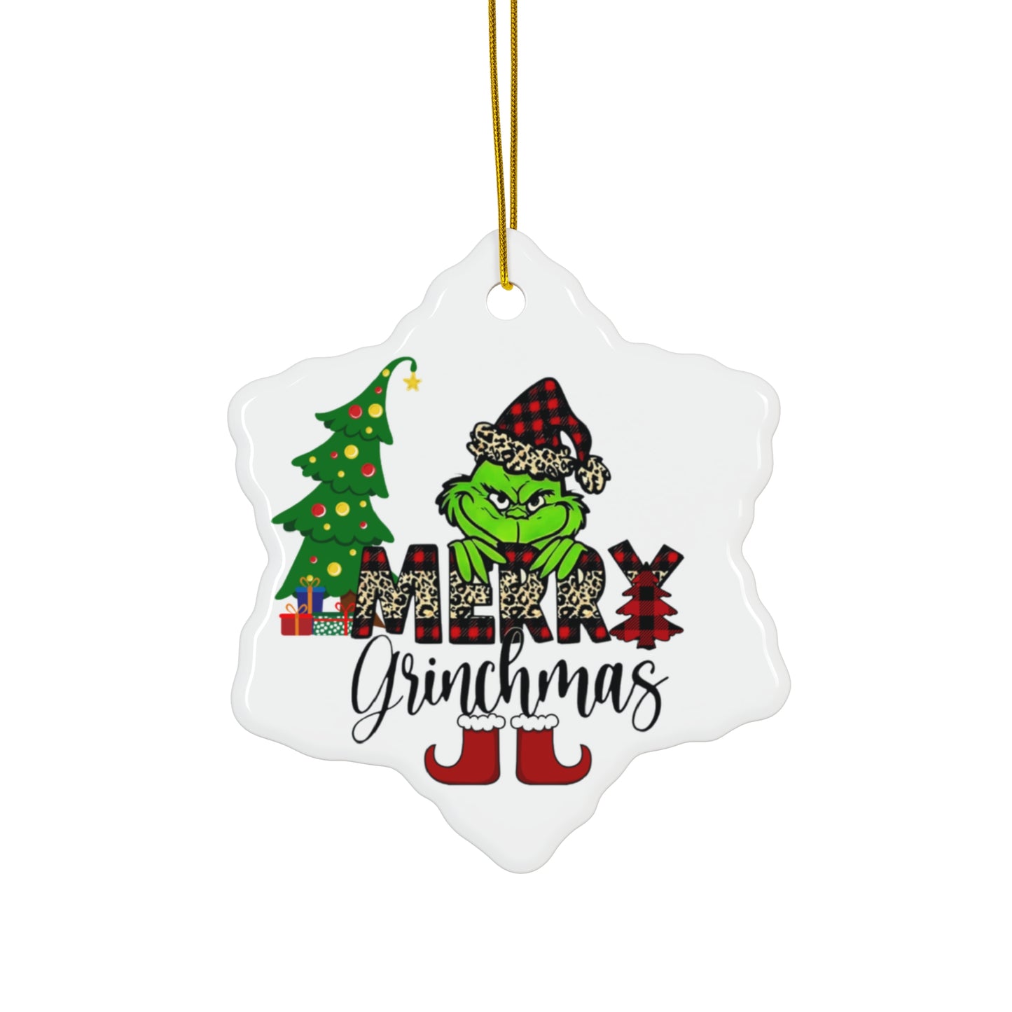 Merry Grinchmas Christmas Ornament, Holiday Ornament, Round Christmas Ornament, Snowflake Christmas Ornament, Holiday Grinchmas Ceramic Ornament