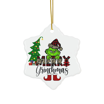 Merry Grinchmas Christmas Ornament, Holiday Ornament, Round Christmas Ornament, Snowflake Christmas Ornament, Holiday Grinchmas Ceramic Ornament