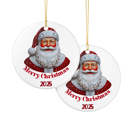 Vintage Santa portrait Ceramic Ornament | Merry Christmas 2025