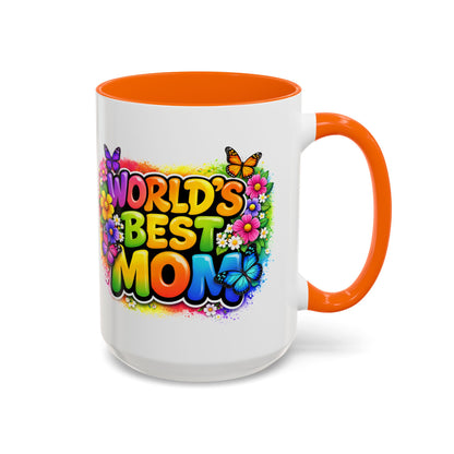 World's Best Mom mug | Accent Coffee Mug 11oz 15oz, colorful floral butterfly design
