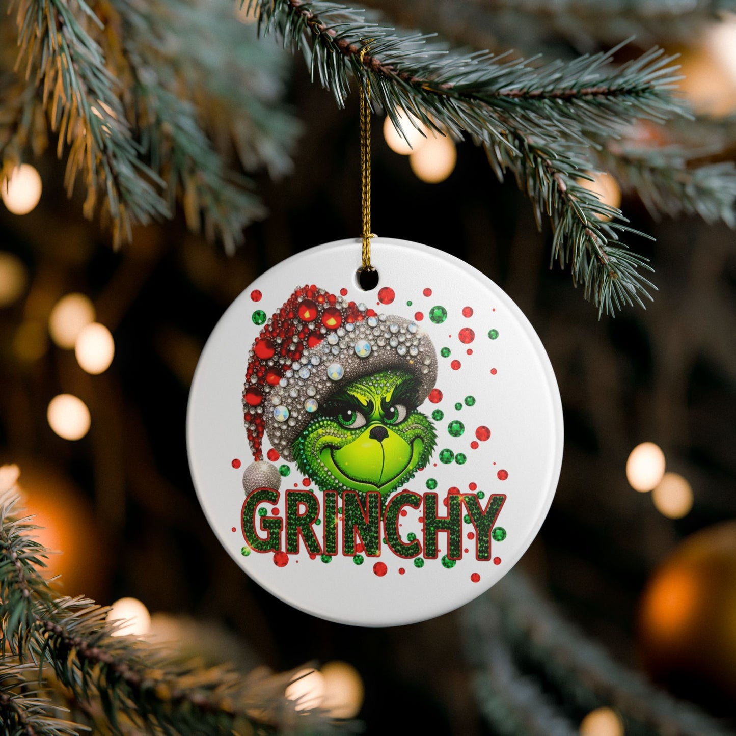 Grinchy Face Holiday Ornament | Ceramic Christmas Decoration