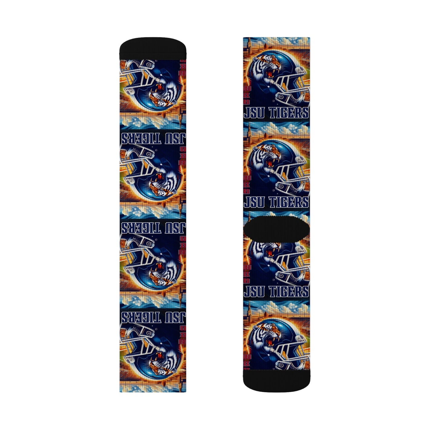 Sublimation Sock Design JSU Tigers Socks, Jackson State University Fan Gear, JSU Tiger Mascot Crew Socks, HBCU Pride Gift for Him or Her