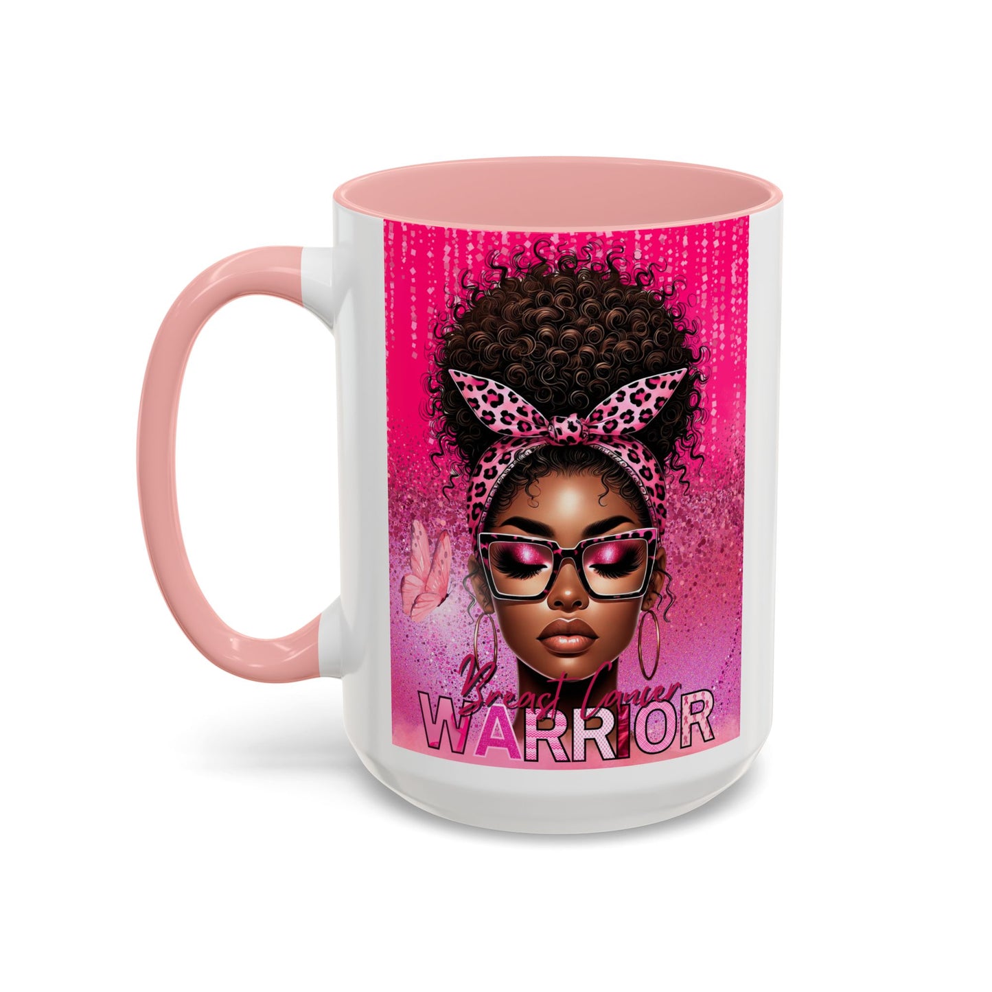 Coffee Mug, Breast Cancer Warrior African American Female Pink 11oz, 15oz, Gift for Her, Survivor, Supporter, Awareness, Inspirational Mug