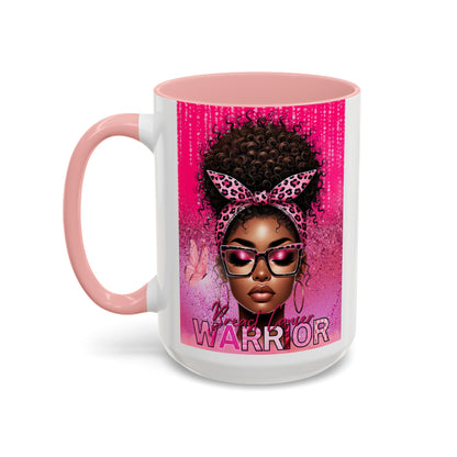 Coffee Mug, Breast Cancer Warrior African American Female Pink 11oz, 15oz, Gift for Her, Survivor, Supporter, Awareness, Inspirational Mug