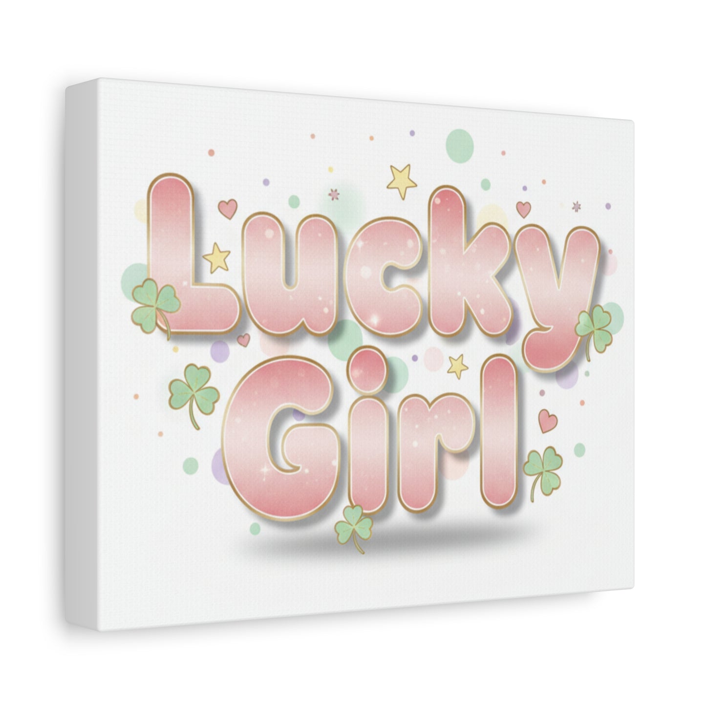 Lucky Girl mantra Canvas, Manifest Luck wall art | 2026 lucky charms, pastel metallic accents