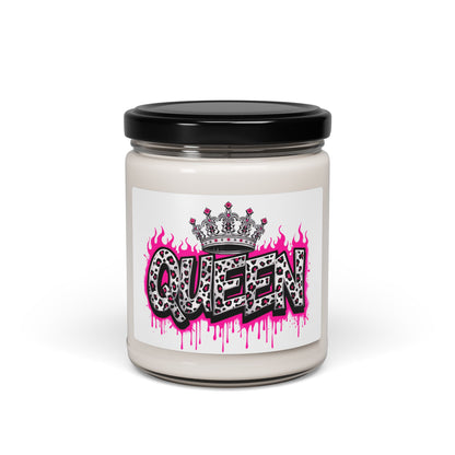 Queen Graphic Soy Candle — 9oz Scented Jar Candle with Leopard Crown Design