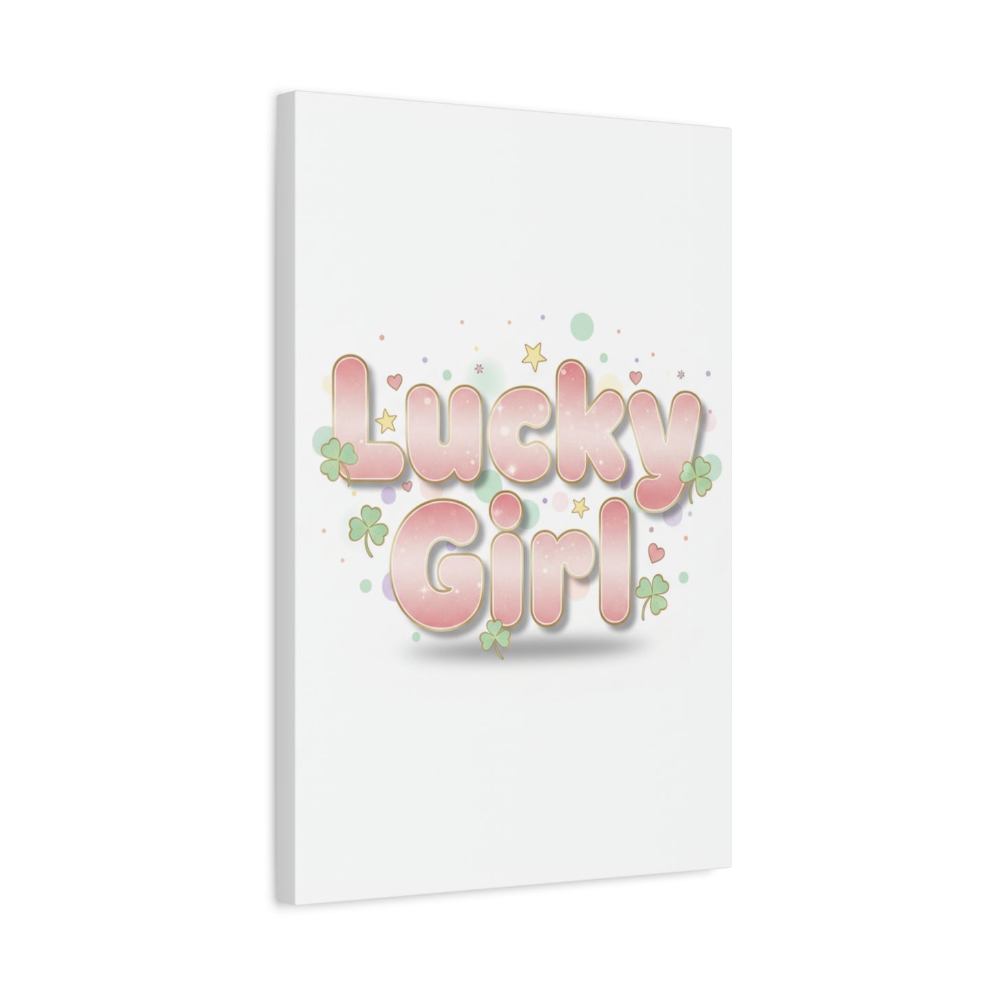 Lucky Girl mantra Canvas, Manifest Luck wall art | 2026 lucky charms, pastel metallic accents