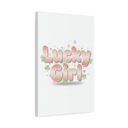 Lucky Girl mantra Canvas, Manifest Luck wall art | 2026 lucky charms, pastel metallic accents