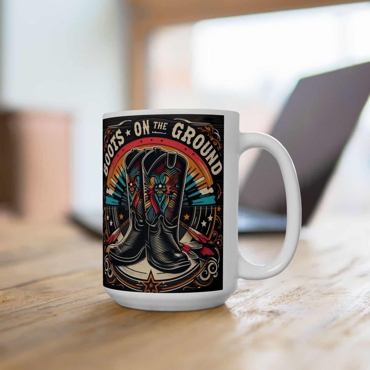 Boots on the Ground Ceramic Mug - 15oz, Perfect Gift for Coffee Lovers