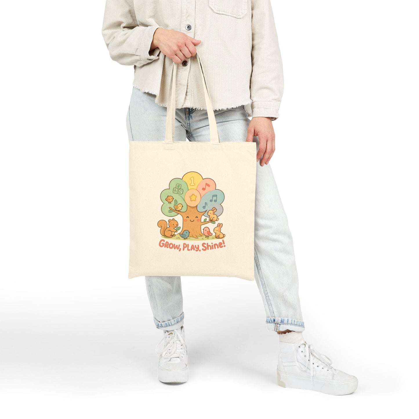 Whimsical Kids' Tote Bag, Eco-Friendly Cotton Canvas Shopping Bag, Gift for Teachers, Shoulder Bag, School Book Bag, Cute Animal, Reusable
