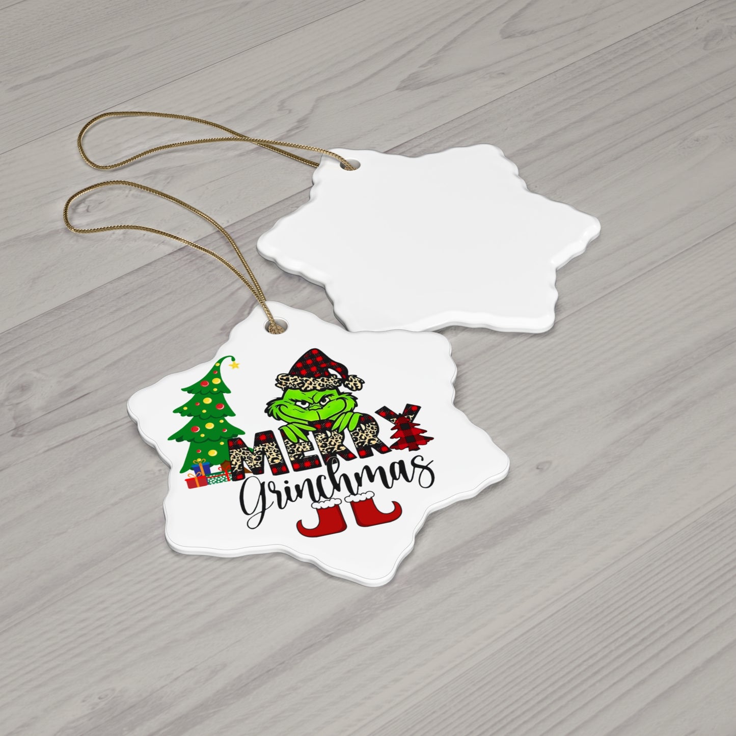 Merry Grinchmas Christmas Ornament, Holiday Ornament, Round Christmas Ornament, Snowflake Christmas Ornament, Holiday Grinchmas Ceramic Ornament