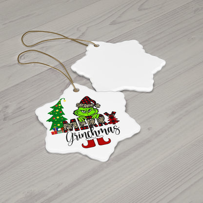 Merry Grinchmas Christmas Ornament, Holiday Ornament, Round Christmas Ornament, Snowflake Christmas Ornament, Holiday Grinchmas Ceramic Ornament