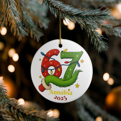Personalized Grinch Ceramic Ornament Christmas, Viral 67 Ornament 2025, Funny Christmas Decor | Personalized Name | Trending Holiday Gift