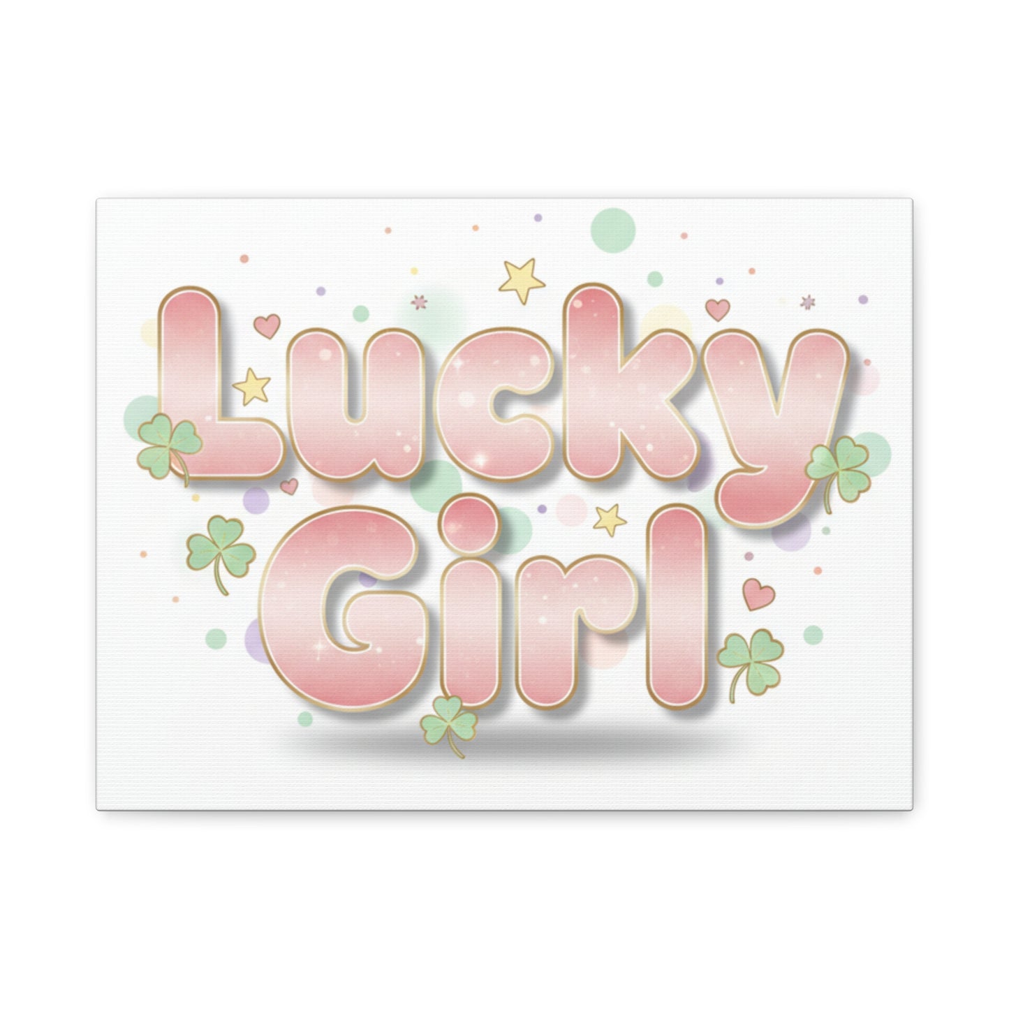 Lucky Girl mantra Canvas, Manifest Luck wall art | 2026 lucky charms, pastel metallic accents