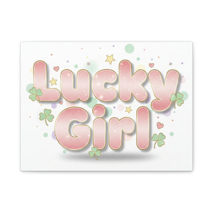 Lucky Girl mantra Canvas, Manifest Luck wall art | 2026 lucky charms, pastel metallic accents