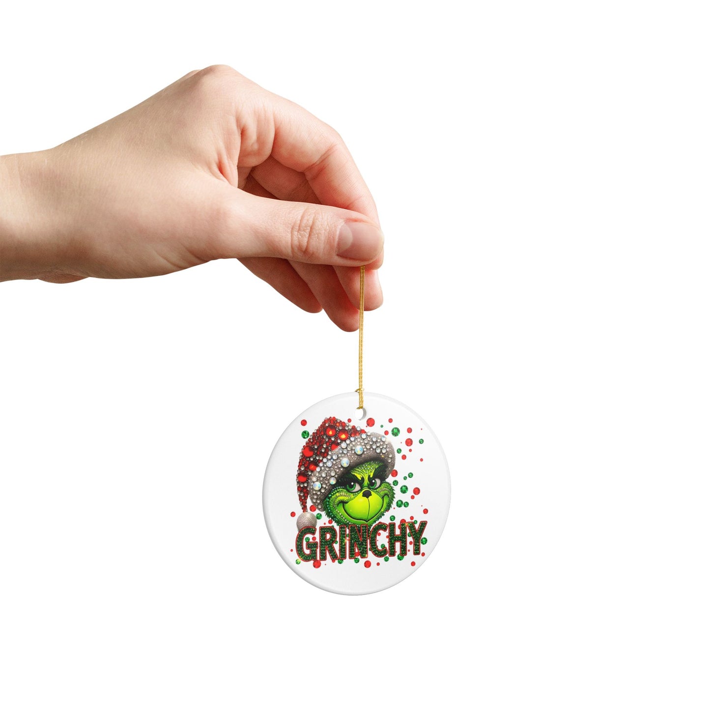 Grinchy Face Holiday Ornament | Ceramic Christmas Decoration