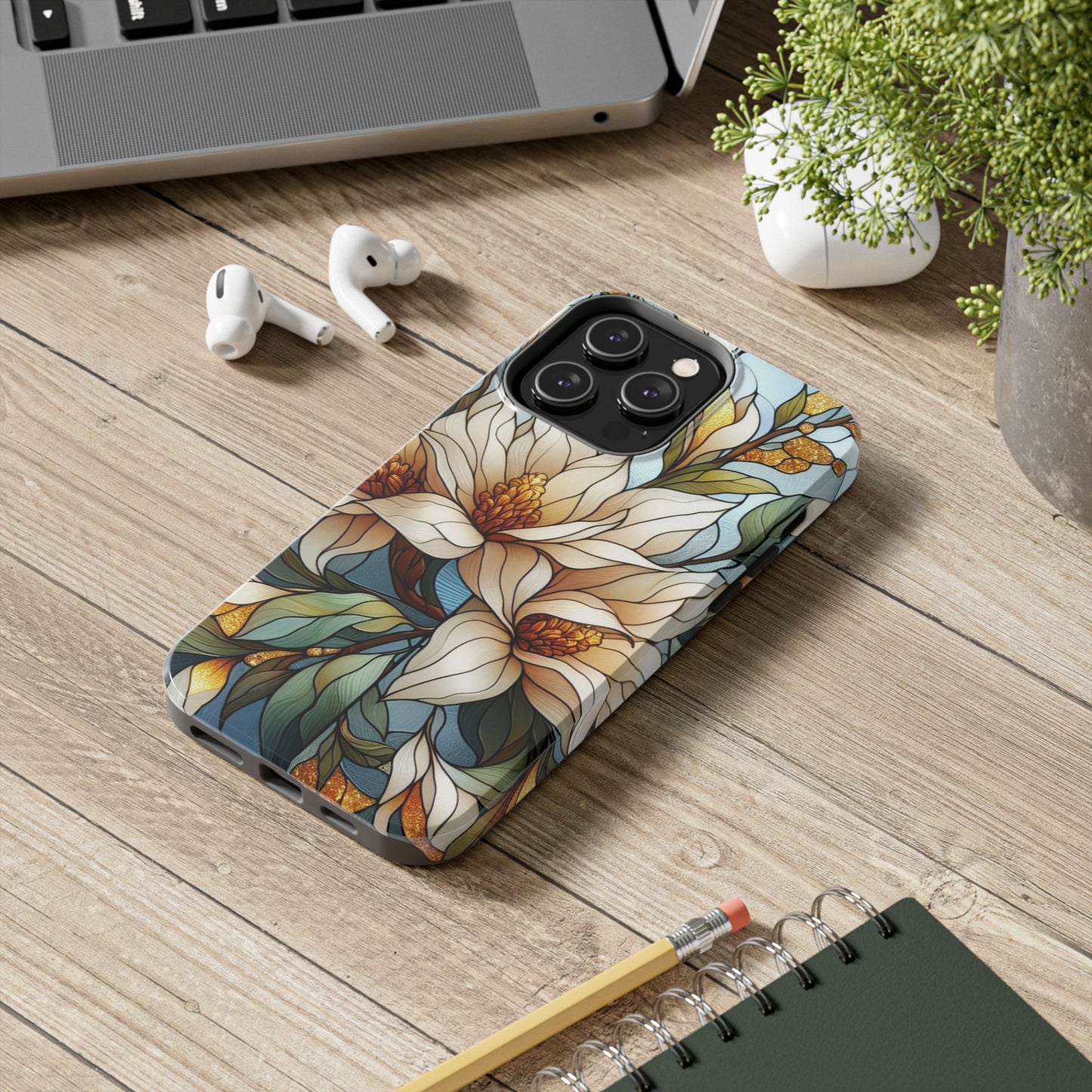 Stain glass Floral Design I-phone Case, Elegant Floral Tough Phone Case - Stylish Protection for Every Occasion, I-phone 13, 14, 15, 16