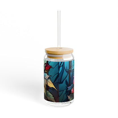 Floral Design Sipper Glass - 16oz Eco-Friendly Drinkware with Bamboo Lid