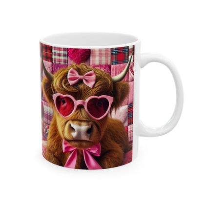 Valentine's Day Ceramic Mug, Valentine's Cow Mug, Valentine's Day Coffee Cup, Pink and White Cow Valentine's Day Gift Mug