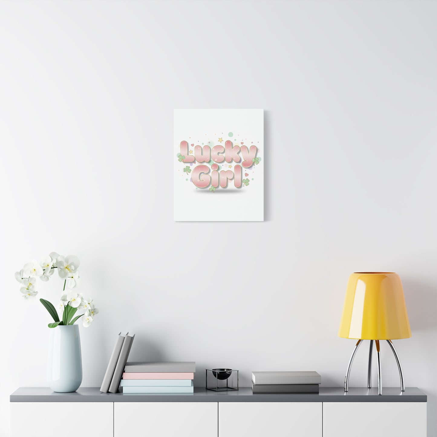 Lucky Girl mantra Canvas, Manifest Luck wall art | 2026 lucky charms, pastel metallic accents