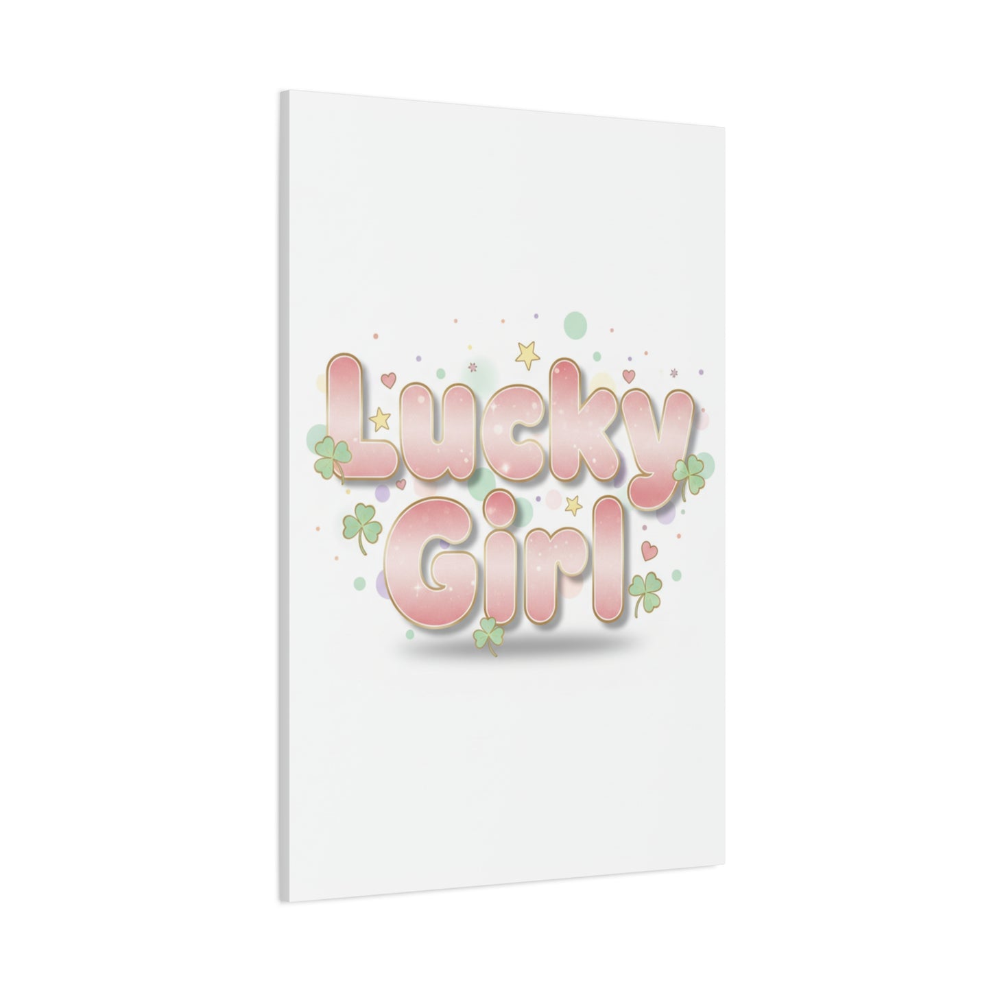 Lucky Girl mantra Canvas, Manifest Luck wall art | 2026 lucky charms, pastel metallic accents