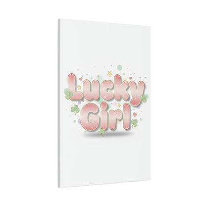 Lucky Girl mantra Canvas, Manifest Luck wall art | 2026 lucky charms, pastel metallic accents