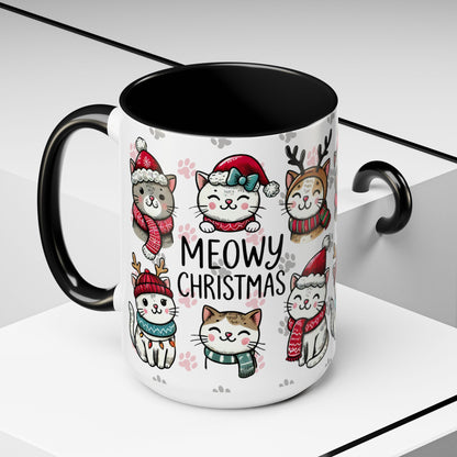 Meowy Christmas Cat Paw Accent Coffee Mug | Cats in Hats Scarves Antlers