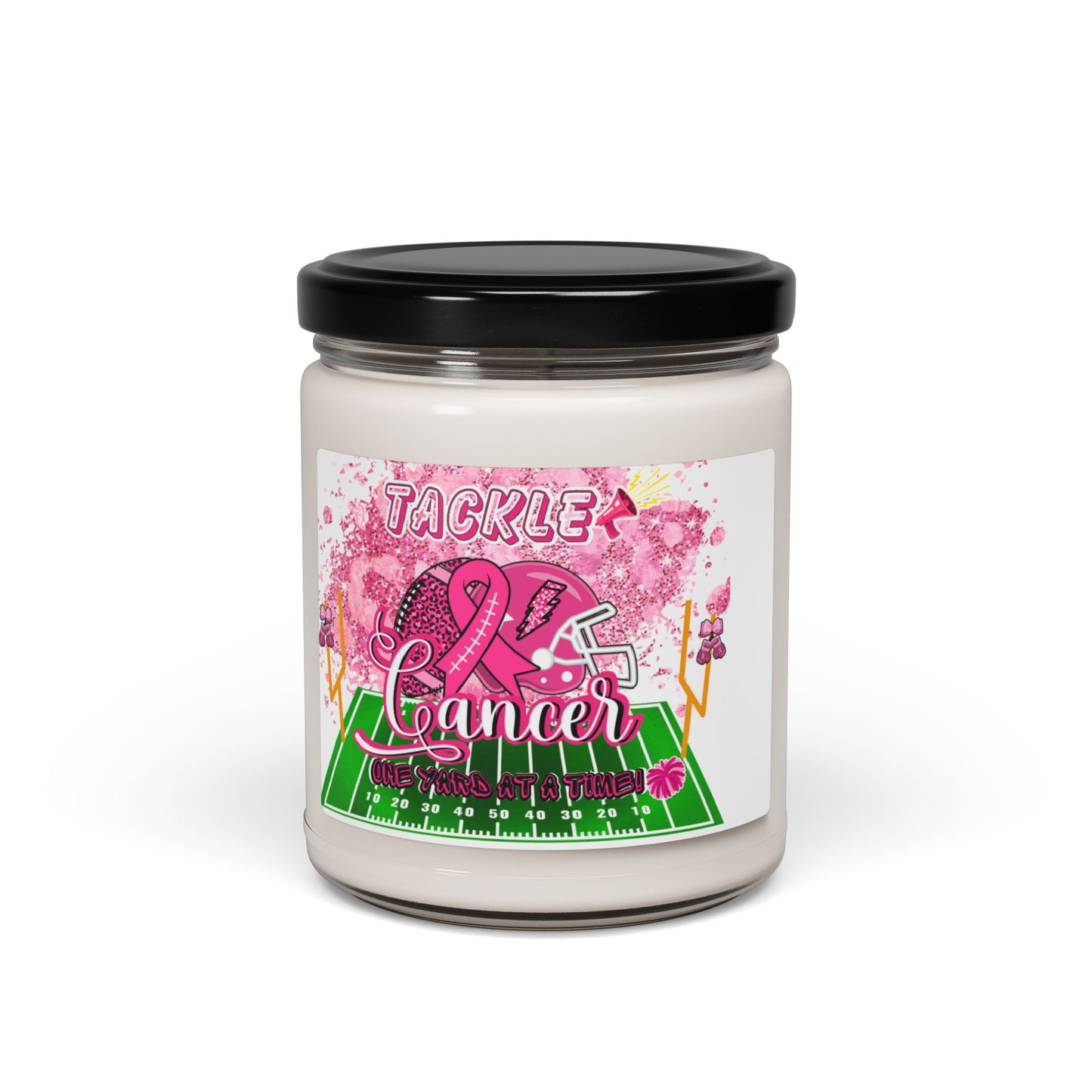 Tackle Cancer One Yard at a Time Soy Candle 9oz, Breast Cancer Awareness Soy Candle 9oz