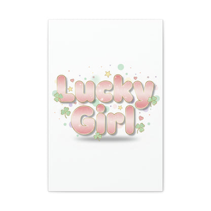 Lucky Girl mantra Canvas, Manifest Luck wall art | 2026 lucky charms, pastel metallic accents