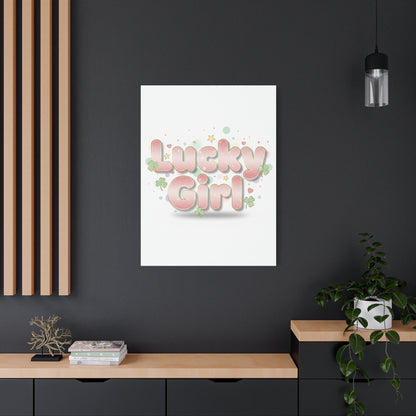 Lucky Girl mantra Canvas, Manifest Luck wall art | 2026 lucky charms, pastel metallic accents