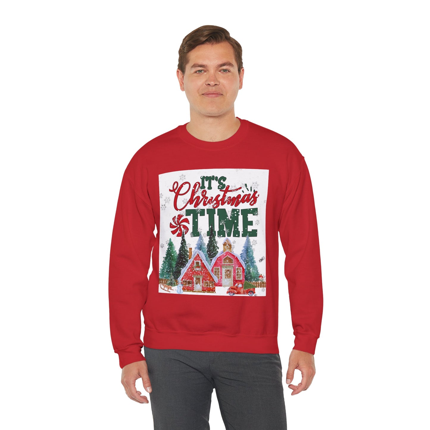 Christmas Sweatshirt, Christmas Crewneck Sweatshirt, It's Christmas Time Sweatshirt, Red House Sweatshirt, Truck Sweatshirt
