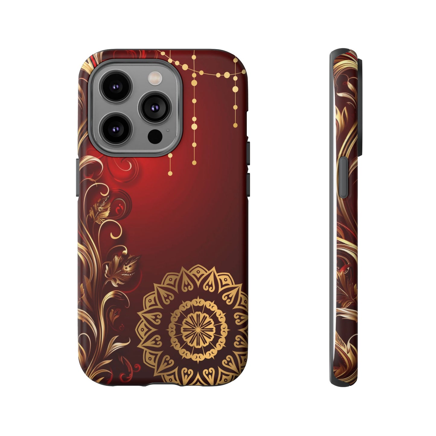 Filigree Red and Gold Tough Phone Case, Protective Cover for iPhone, Stylish Accessories for Women and Men, Durable Phone Case, Gift for Her