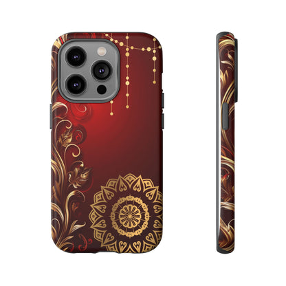 Filigree Red and Gold Tough Phone Case, Protective Cover for iPhone, Stylish Accessories for Women and Men, Durable Phone Case, Gift for Her