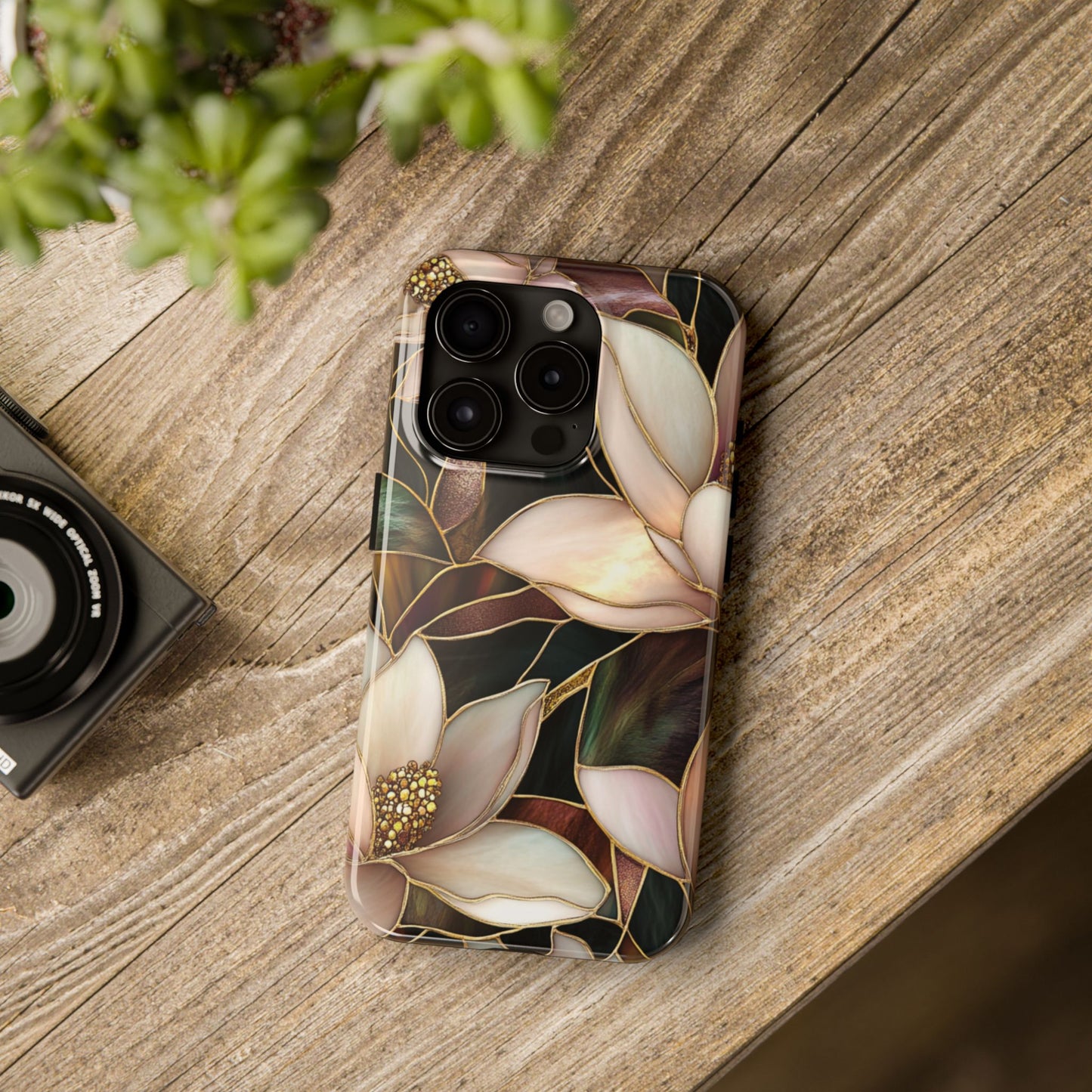Stain glass Floral Design I-phone Case, Elegant Floral Tough Phone Case - Stylish Protection for Every Occasion, I-phone 13, 14, 15, 16