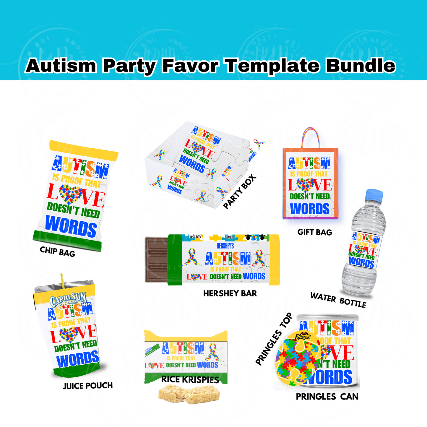 Autism Party Favor Bundle Template, Autism Awareness, Autism Party Favors, Unique Autism Awareness Gift and Party Supplies for Kids & Adults