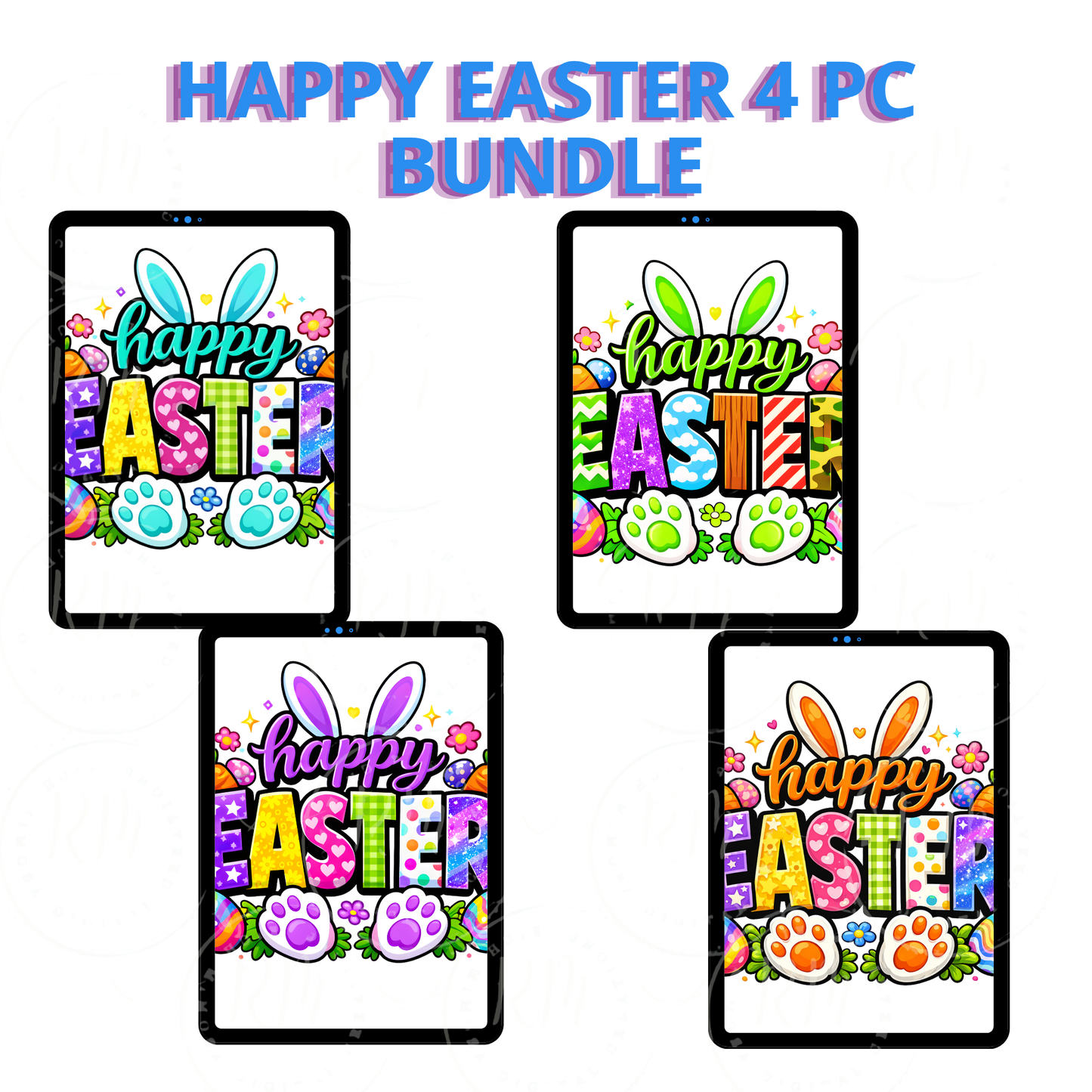 4 Piece Happy Easter PNG Bundle, Easter Bunny Sublimation Designs, Colorful Easter Shirt Graphics, Spring Clipart Set, DTF PNG