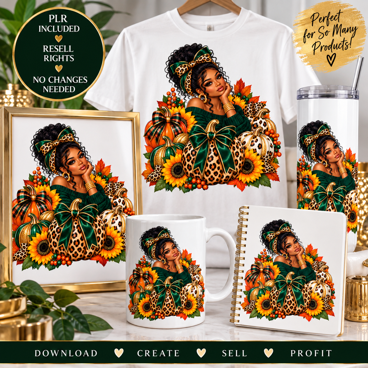 Freebie Fall Black Woman Pumpkin PNG | PLR Design Sublimation PNG | Resell Rights Included
