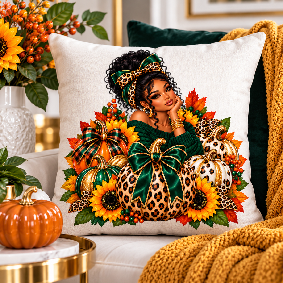 Freebie Fall Black Woman Pumpkin PNG | PLR Design Sublimation PNG | Resell Rights Included