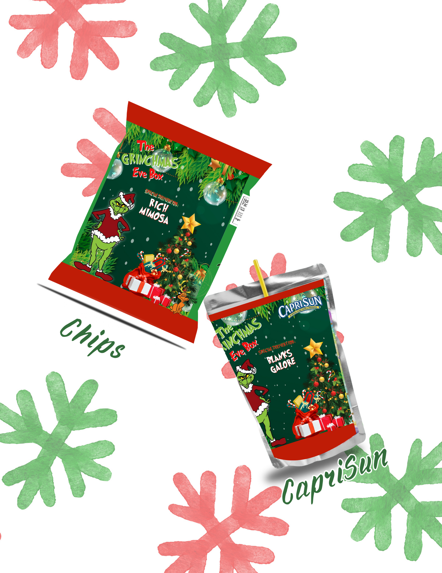 Christmas Party Favor Template Bundle, Grinch Eve Party Favors, Christmas Eve, Grinchmas Canva Designs & Templates (10 Editable Templates)