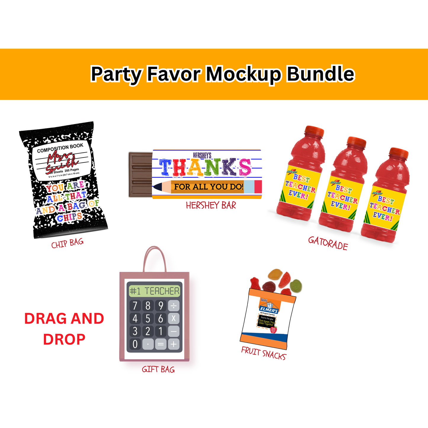 Best Teacher Ever Back to School Party Favor Bundle Canva Design & Template (5 Editable Templates)