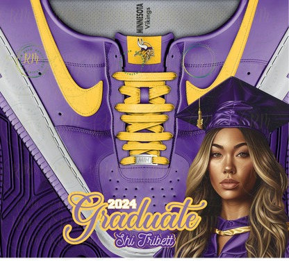 Grad Sneaker Sublimation Tumbler Wrap — Editable Purple & Yellow Canva Template | Instant Download