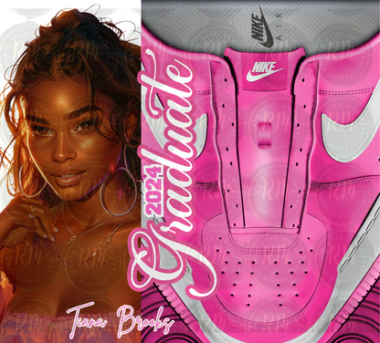 Shoelace Graduation Editable Pink and White Canva Tumbler Template