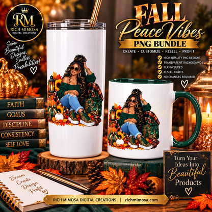 Black Woman Fall PNG Bundle | 5 Piece PLR Designs | PLR Design Sublimation PNG | Resell Rights Included