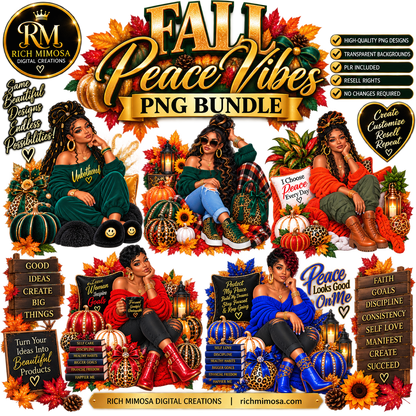 Black Woman Fall PNG Bundle | 5 Piece PLR Designs | PLR Design Sublimation PNG | Resell Rights Included