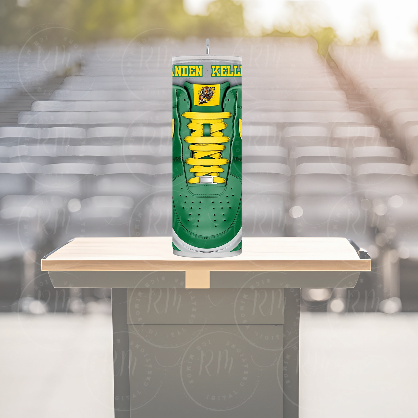 Shoelace Graduation Editable Green and Yellow Canva Tumbler Template