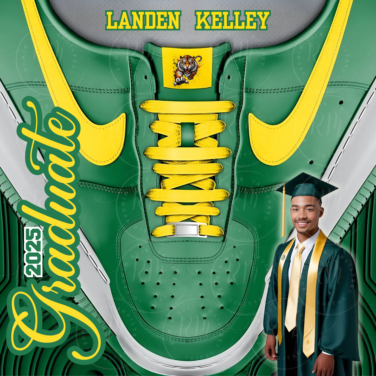 Shoelace Graduation Editable Green and Yellow Canva Tumbler Template