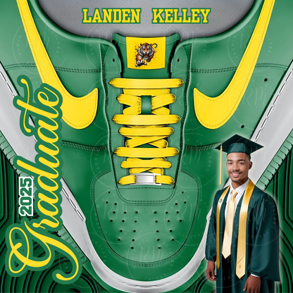 Shoelace Graduation Editable Green and Yellow Canva Tumbler Template