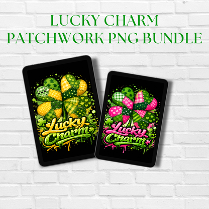 Patchwork Lucky Charm PNG Bundle, St Patrick’s Day Clover Design | Resellable Digital Download