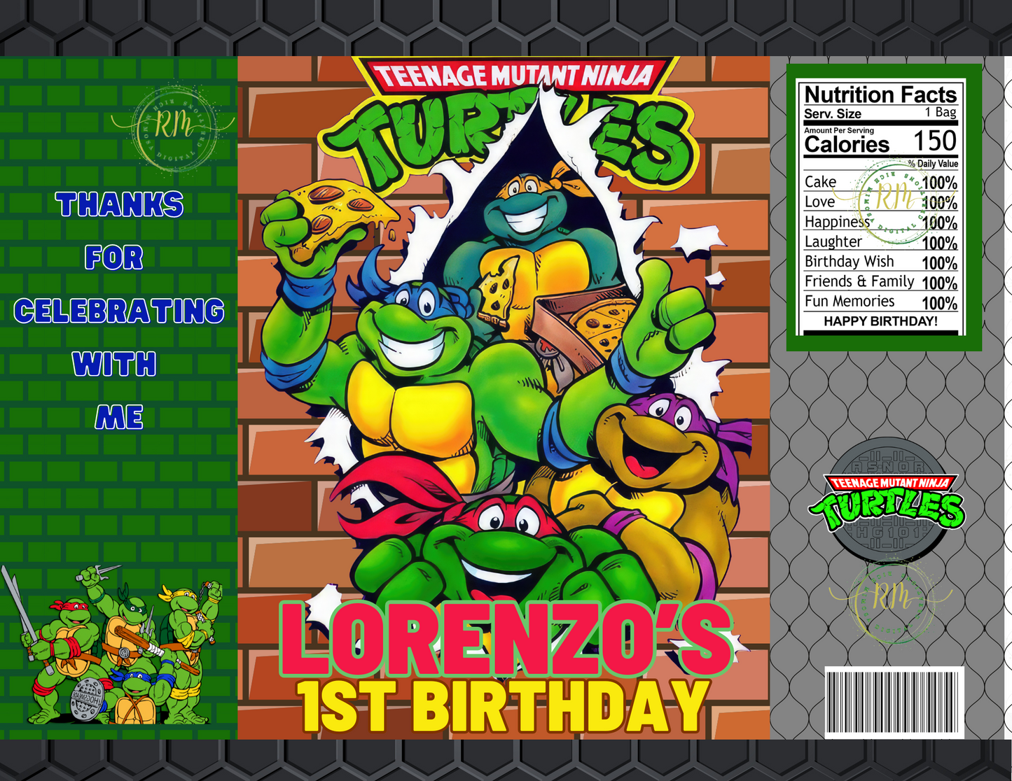 Mutant Ninja Turtle Party Favor Bundle Canva Designs & Templates (9 Editable Templates)